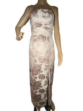 Lulus Redefine Regal Pale Pink Floral Jacquard Strapless Maxi Dress